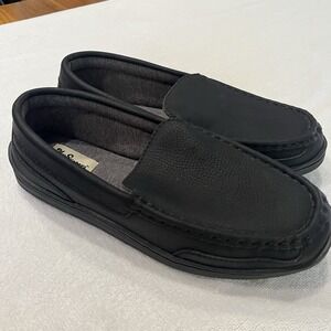 My Slippers Woman's Black Leather Indoor Outdoor Moccasin Shoes 9 Slip On